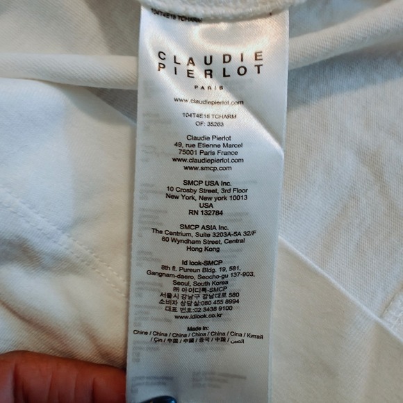 Claudie Pierlot White Boatneck Top Navy Heart Print Ruffle Cap Sleeve Size 1 - Picture 8 of 11